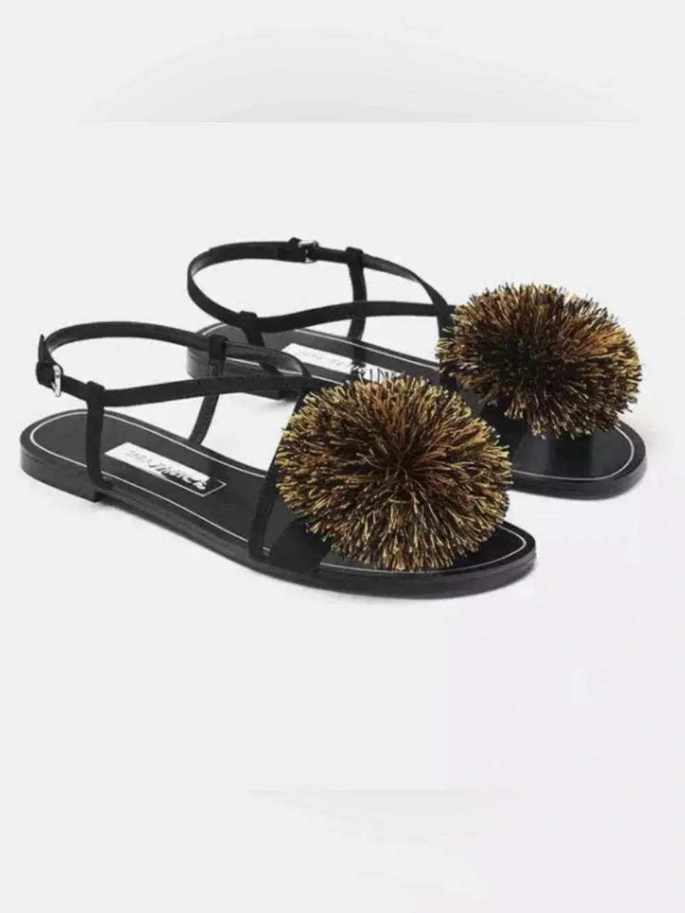 Zara Black Sandals with Metallic Gold Pom Detail - Picture 2 of 11